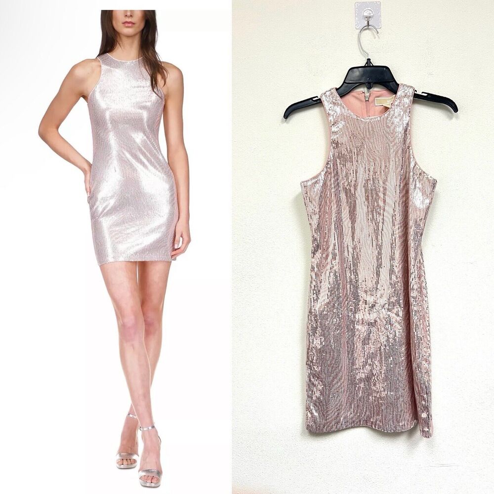 $145 Michael Kors Women's Dress Sz XS Zebra Sequined Bodycon Pink New